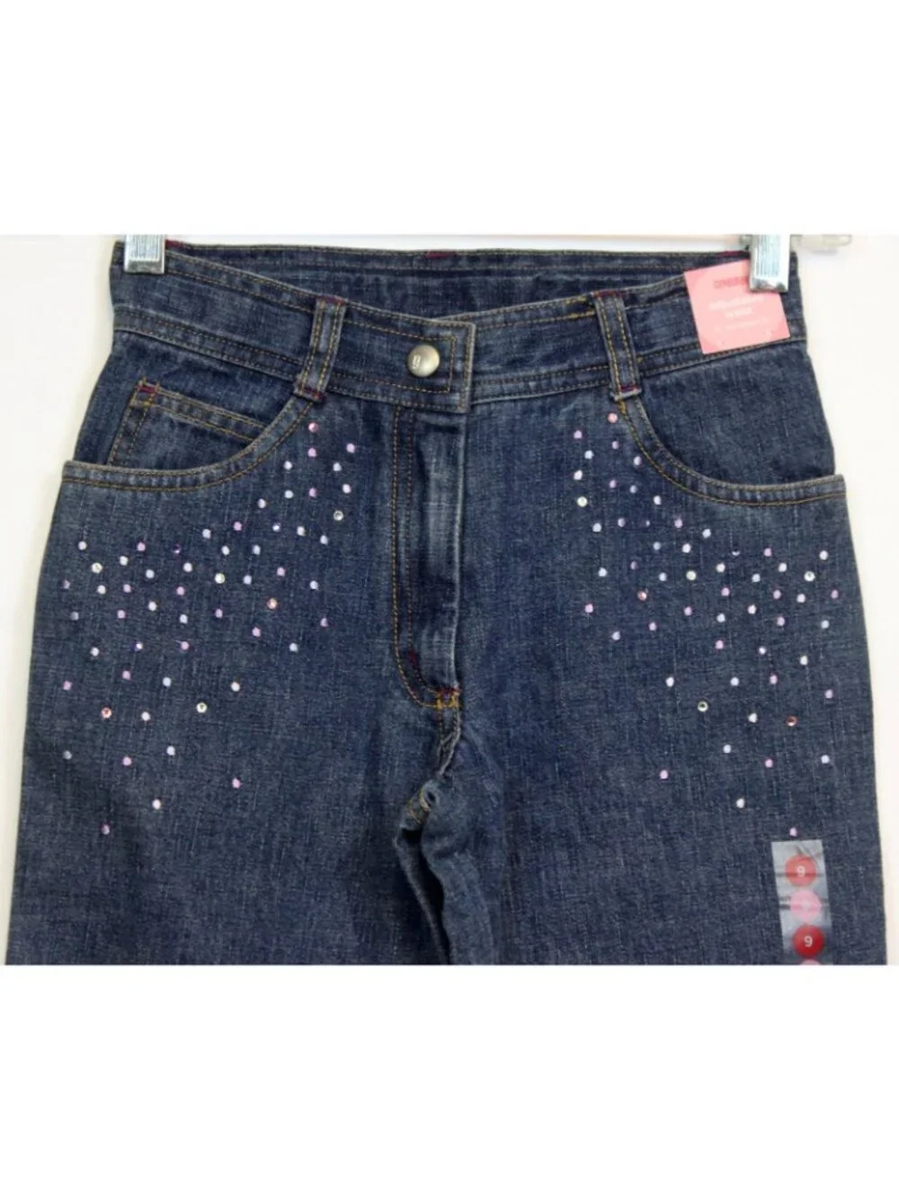 2005 Gymboree Romantic Garden Jeans sz 9 Blue Pink Rhinestones Embroirdered